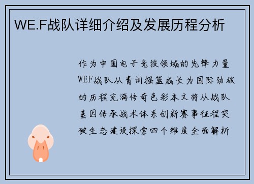 WE.F战队详细介绍及发展历程分析